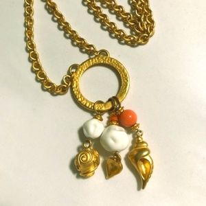 Gold tone lariat necklace geometric charm dangles